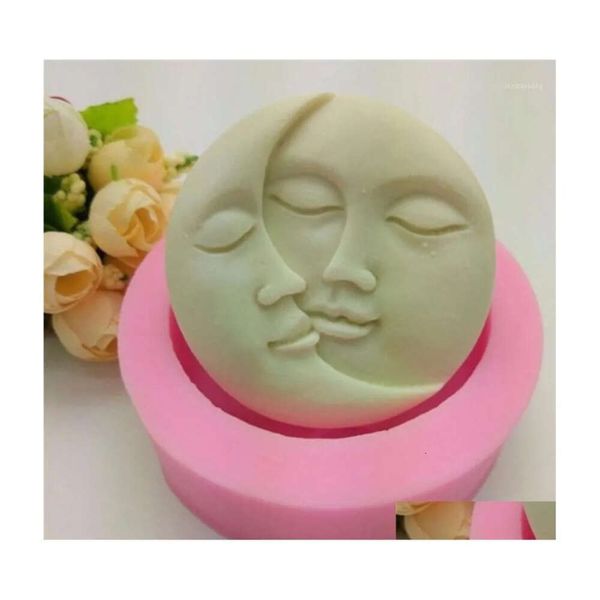 Outils de moisissure ronde gâteau rose forme de lune de soleil faces sile bricol