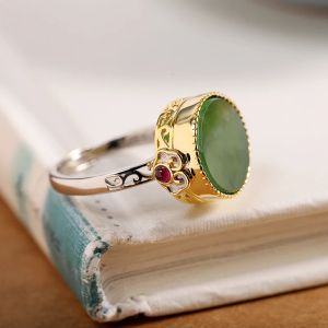 Ronde natuurlijke Tian jaspis 14K witgouden ringen voor dames klassieke prachtige te openen Gawu Box Chinese stijl mode-sieraden
