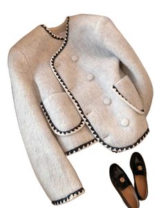 Manteau court contrasté à Double boutonnage pour femme, col rond, automne et hiver, M L XL 2XL