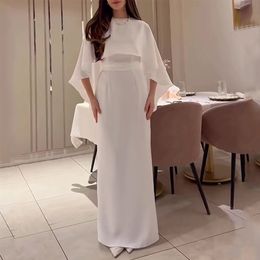 Robes de soirée de gaine rond longue robe de bal à crêpe blanc en crêpe de fête formelle pour femmes