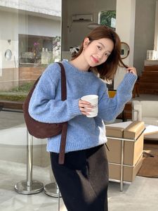 Suéter perezoso de cuello redondo para suéter de lana tibia de invierno para mujeres