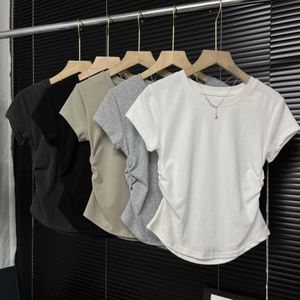 Ronde nek met korte mouwen dames t-shirt slanke pasvorm en minimalistisch base shirt solide kleur voor vrouwen met een pure en sexy stijl voor veelzijdige schoudertop