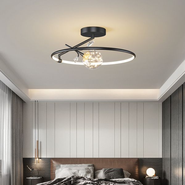 Plafonnier rond nordique pour chambre à coucher, Simple, noir, or, lampe d'étude, lampe de plafond Led, lumières modernes, éclairage de salon