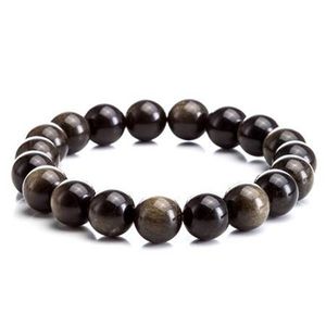 Ronde Obsidian Gemstone Brave Strands Armband voor Mannen Vrouwen Maat 8 10 12 14 16 MM Zwarte Steen Beaded Jewelry Groothandel