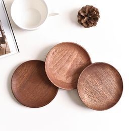 Vajilla cuadrada redonda Plato de madera de madera Pan de pan de madera Postrado de madera maciza Bandeja para bocadillos de madera sólida Platos para el hogar Japonés