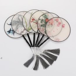 Round Palace Fan Handmade Silk Art Printing Chinese oude hand fan Dance Performance Wedding Gift Party Decorate GCB16159