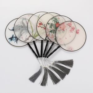 Round Palace Fan Handmade Silk Art Printing Chinese oude hand fan Dance Performance Wedding Gift Party Decorate MJ0638