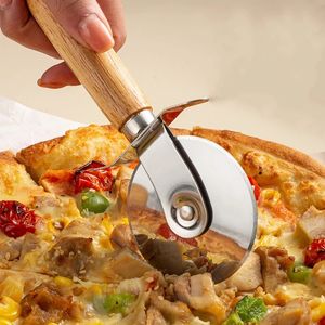 Ronde pizza snijder roestvrij staal comfortabel met houten handgreep pizza mes mesgebak gebak pasta deeg keuken bakware gereedschap