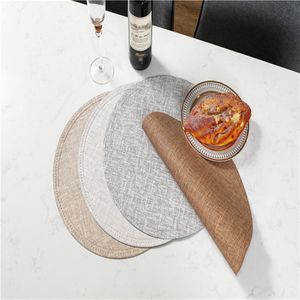 Round placemat table mat tableware pu leather pad waterproof insulation non-slip placemat soft black brown washable coaster new 2021