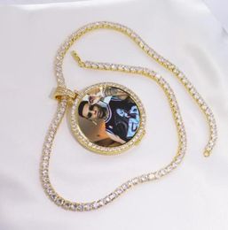 Round po Custom Made Po Medallions Pendant Picture Necklace Tennis Chain Gold Silver Cubic Zirkon Men039S Hip Hop Jewel95390585621763