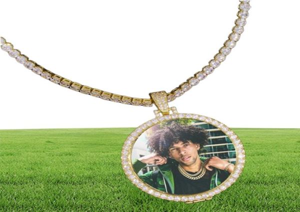 Round PO Custom Made PO Médaillons Pendant Picture Picture Collier Tennis Chaîne Gold Color Cumbic Zircon Men039s Hip Hop Bijoux CX205772933