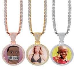 Colliers de douane personnalisés rond PO Chain de tennis en cuivre Gold Zircon Picture Collier Men039 Hip Hop Jewelry G6603414