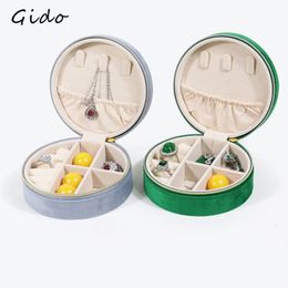 Boîte de rangement de bijoux Portable ronde boîte d'emballage de bijoux en flanelle boîte de rangement de bijoux de collier d'anneau Simple 240315