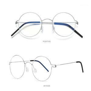 Cadre d'objectif de prescription ronde rétro Titanium Full Rim Eyewear de haute qualité Antiflective Goggle Silver Reading Glasses Men Sunglasse 225d
