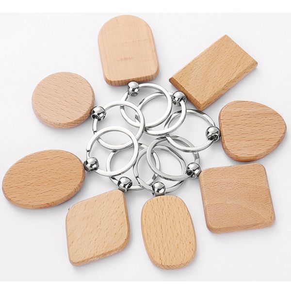 Rectangle Round Blank Wooden Key Chain DIY Pendant Pendant Wood Keychain Keyring Tags For Birthday Christmas New Year Gifts FY5473 SS1207 Chain Ring
