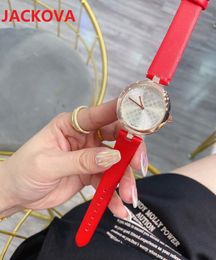 Redondo rojo rosa cuero cuarzo relojes de moda fecha automática vestido de mujer reloj de diseño atmósfera clásica regalos femeninos atractivos reloj de pulsera relogios
