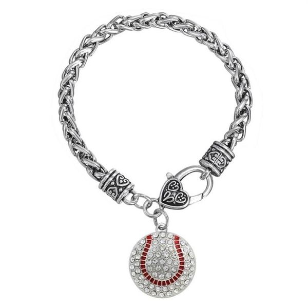 Pulsera con dijes redondos de béisbol y softbol con diamantes de imitación, regalo de amor, 268P