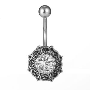 Ronde vorm antieke sliver zirkoon buik knop ringen anti-allergie roestvrij staal navelpiercing sexy dame piercing navel ring