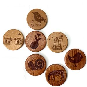 Ronde Vorm DIY Houten Flesopener Coaster Blank Koelkastmagneet Decoratie Bierflessen Openers Gratis graveren logo