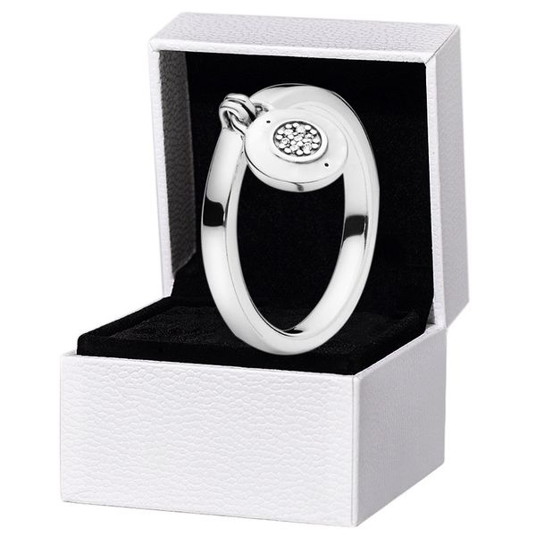 Anillo de candado de forma redonda para Pandora Joyería de fiesta de bodas de plata esterlina real para mujeres Regalo de novia Anillos de diseño de diamantes CZ con caja original