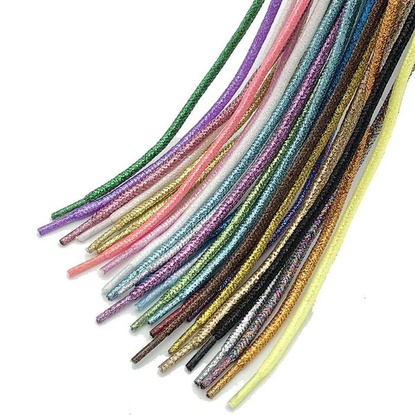 Shoelaces metálicos de brillo metálico redondo Capas de seda de plata dorada lona deportiva