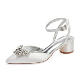 Ronde schoenen 352 hiel jurk bruids bruiloft kristal puntige teen enkelband prom pompen satijn bruidsmeisje slingback high hakken s 5 s