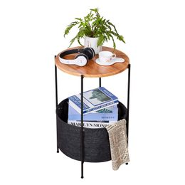 Mesa redonda con cesta de almacenamiento Pequeña mesita de noche con almacenamiento de telas para la sala de estar en el hogar de la oficina en el hogar