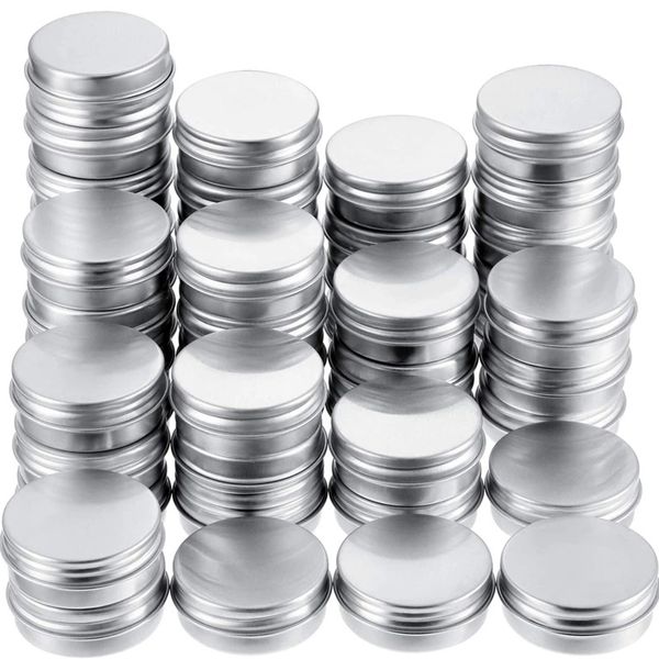 Boîtes rondes en aluminium argentées Bouteille de stockage en étain en métal Conteneurs de bocal à bougies avec couvercles à vis pour baume à lèvres cosmétique