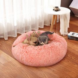 Ronde zachte lange pluche kat bed huis zelfverwarming beste hond bed voor kleine medium honden katten nest winter warme slaapkussen puppy mat