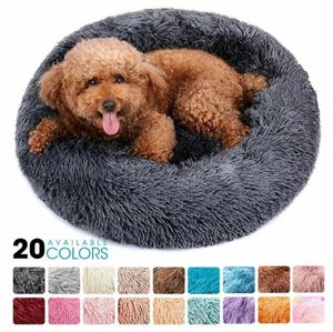 Rond doux long lit de chat en peluche chenils maison auto-chauffant lits pour chiens de compagnie pour petits chiens moyens chats nid hiver chaud coussin de couchage chiot tapis C1011