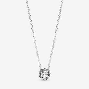 Ronde Sparkle Halo ketting voor echte Sterling Sier Wedding Designer sieraden voor vrouwen CZ Diamond Engagement Gifts kettingen met origineel