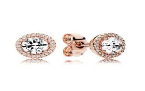 Boucle d'oreille ronde Sparkle Halo Stud de luxe plaqué or rose pour petites boucles d'oreilles en diamant CZ pour femmes filles avec boîte d'origine 4776234