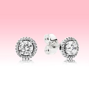 Ronda Sparkle Stud Pendientes Gran CZ diamante Mujeres Boda Joyería con caja de logotipo original para Pandora 925 Conjuntos de aretes de plata esterlina