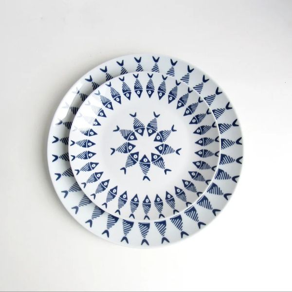 Square Round Creative Blue Fish Decorative Ceramic Plate Set Salade de pâtes steaks Salade de cuisine Cuisine Vide 240506