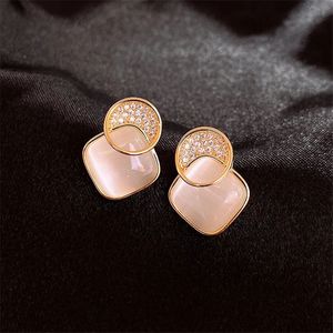 Ronde Square Stud Earrings Cat's Eye Stone Earring voor Vrouwen Kleine Verse Eardrop Fashion Brincos Sieraden Geschenken