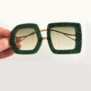 Ronde vierkante zonnebril Goud Groen Schaduwrijk Glitter Dames Zomerzonnebril Sonnenbrille Modetinten UV400-bril