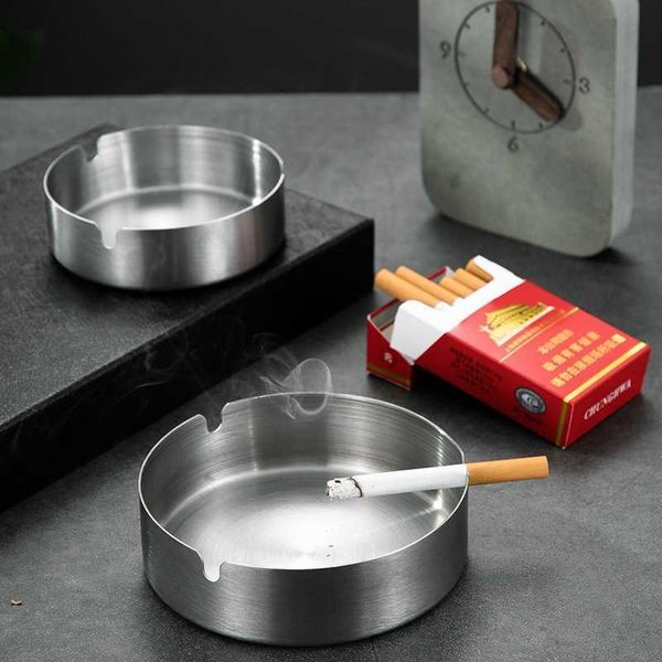 Cenicero redondo de acero inoxidable para cigarrillos, Cenicero portátil de mesa de Metal plateado para fumador 230901