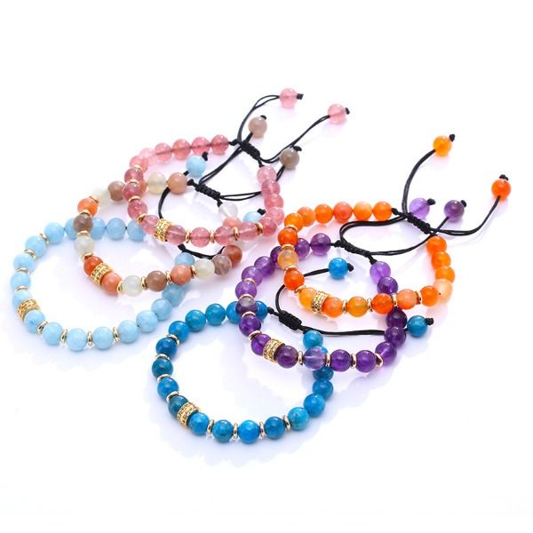 Bracelet de perles en pierre ronde, pierres précieuses, cristal, réglable, Chakra, cadeaux pour femmes et filles, bijoux