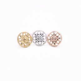 Boucles d'oreilles rondes à fleurs mignonnes, Design ajouré, or, blanc, Rose, trois couleurs en option pour femmes, 285S