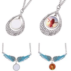 sublimation ronde collier en or blanc bijoux de créateur collier pour hommes femme fête cadre photo argent croix aile coeur strass pendentif colliers pour femmes cadeau