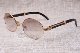 Lunettes de soleil rondes Cattle Horn Eyeglasses 7550178 Cornes noires naturelles Lunettes de soleil pour hommes et femmes Taille des lunettes: 55-22-135mm