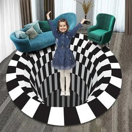 Tapis d'illusion 3D tridimensionnel rond noir et blanc visuel salon décoration maison vestiaire chambre décor tapis inventaire en gros