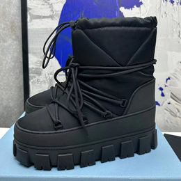 Ronde Neus Vrouwen Dikke Zool Hoogte Toenemende Winter Skischoenen Runway Designer Hoge Kwaliteit Echt Bont Binnen Buiten Wandelen Warme Korte Laarzen Dames