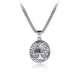 Rond Arbre de Vie Pendentif Colliers Argent Ancien En Acier Inoxydable Collier Chaînes Femmes Hommes Hip Hop Mode Fine Jewelry Will and Sandy