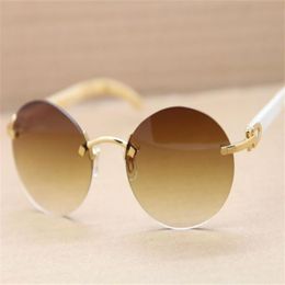 Buffalo blanc rond Lunettes de soleil Unisexe Design Half-Frame Sunglasses C Decoration Fashion Accessoires SIZE56-18-140 MM226O