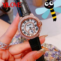 Ronde Femmes De Luxe Diamant Charme Montre Simple Mode Multifonctionnel Quartz Mouvement Horloge En Cuir Bracelet En Plein Air Étanche Dames Cadeau Montre-Bracelet