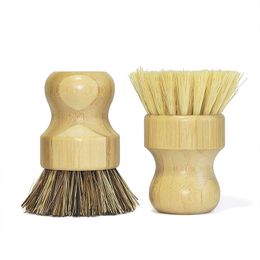 Brosse en bois rond manche à vaisselle maison ménage sisal palmier bambou de cuisine tâches de cuisine brosses de nettoyage