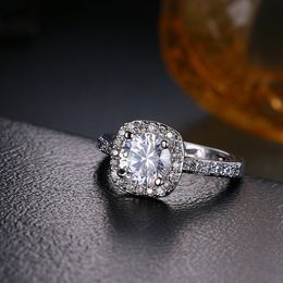 Ronde zirkoon 4-tanden trouwring voor dames dame 18 k wit goud gevuld klassieke elegante vinger band sieraden cadeau