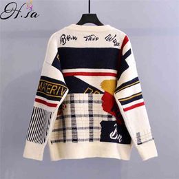 Roupa Mujer Dames Lange Trui Pullovers Oneck Backless Plaid Print Jumpers Brieven Casual Chic Harajuku Knit 210430