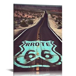 Route 66 Canvas Wall Art California Mojave Desert Road Scenery Pictures Imprimés American Wild Western Mountain Painting Decor décorti